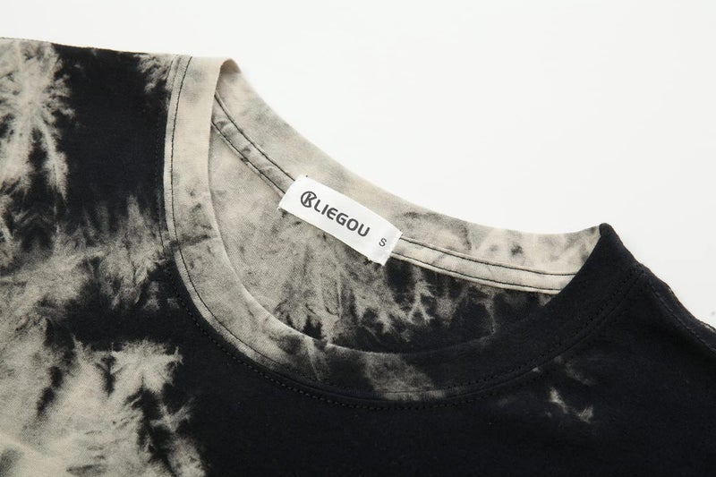 KLIEGOU Mens Hip Hop Tie-Dyed Hipster Curve Hem T Shirt(1803ZR Black XL) - Image 3